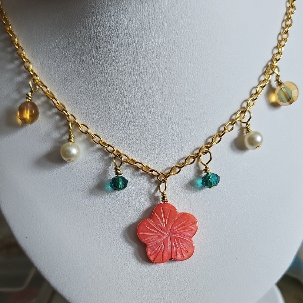 Gold Floral Charm Necklace